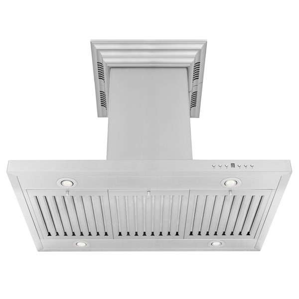 36" ZLINE CrownSound™Ducted Vent Island Mount Range Hood in Stainless Steel with Built-in Bluetooth Speakers (GL2iCRN-BT-36)