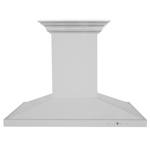 ZLINE Island Mount Range Hood in Stainless Steel with Built-in ZLINE CrownSound Bluetooth Speakers (GL2iCRN-BT) front.