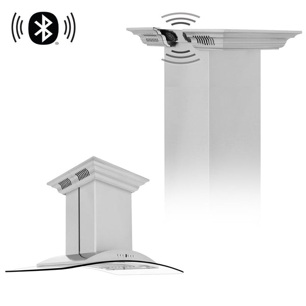 ZLINE Island Mount Range Hood in Stainless Steel with Built-in ZLINE CrownSound Bluetooth Speakers (GL9iCRN-BT)-Range Hoods- ZLINE Kitchen and Bath