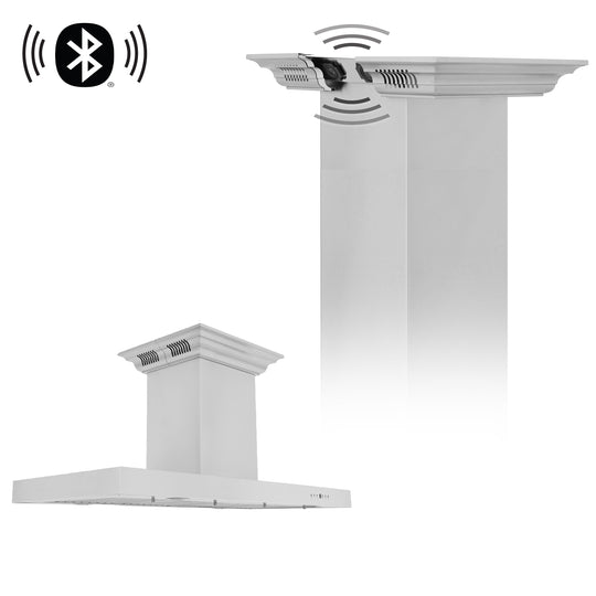 42" ZLINE CrownSound™Ducted Vent Island Mount Range Hood in Stainless Steel with Built-in Bluetooth Speakers (KE2iCRN-BT-42)