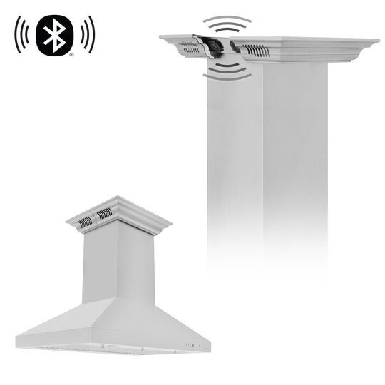 42" ZLINE CrownSound™Ducted Vent Island Mount Range Hood in Stainless Steel with Built-in Bluetooth Speakers (KL3iCRN-BT-42)