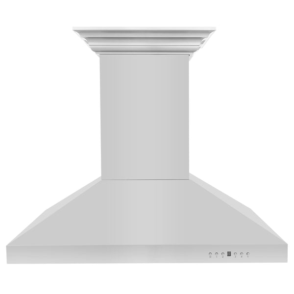 ZLINE Island Mount Range Hood in Stainless Steel with Built-in ZLINE CrownSound Bluetooth Speakers (KL3iCRN-BT) front.