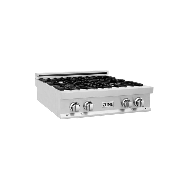 ZLINE Kitchen Package with Refrigeration, 30 in. Stainless Steel Rangetop, 30 in. Range Hood, 30 in. Single Wall Oven and 24 in. Tall Tub Dishwasher (5KPR-RTRH30-AWSDWV) 