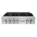 ZLINE 36 in. Stainless Steel Gas Rangetop with 6 Gas Burners (RT36) front, oven closed.