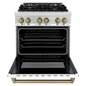 ZLINE Autograph Edition 30 in. 4.0 cu. ft. Legacy Dual Fuel Range with 4 Burner Gas Cooktop and Electric Convection Oven in Stainless Steel with White Matte Door and Champagne Bronze Accents (RAZ-WM-30-CB)