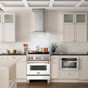 ZLINE Autograph Edition 30 in. 4.0 cu. ft. Legacy Dual Fuel Range with 4 Burner Gas Cooktop and Electric Convection Oven in Stainless Steel with White Matte Door and Polished Gold Accents (RAZ-WM-30-G)