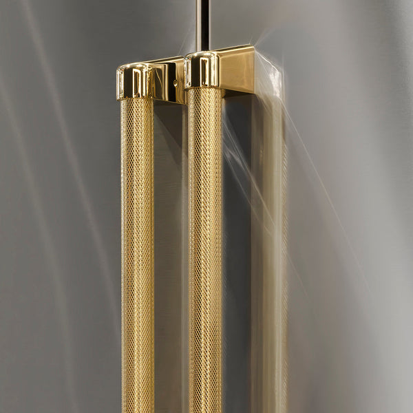 ZLINE Autograph Edition 72 in. 39.6 cu. ft. French Door Built-In Bottom Freezer Refrigerator with Water Dispensers and Ice Makers in Stainless Steel with Graphite Gray Interior and Polished Gold Helix Handles (GRBITZ-30472KG)