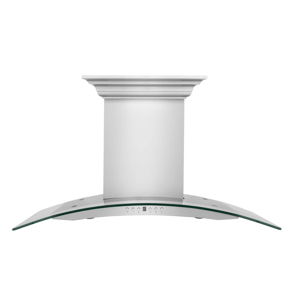 ZLINE Ducted Vent Wall Mount Range Hood in Stainless Steel with Built-in ZLINE CrownSound Bluetooth Speakers (KN4CRN-BT) front.