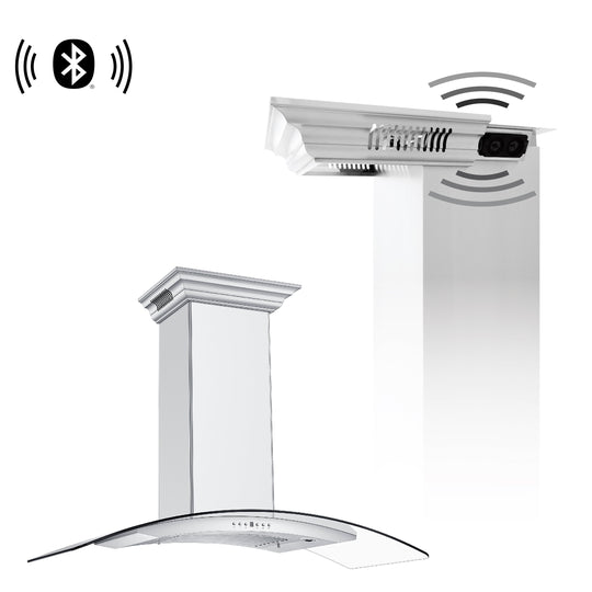 30" ZLINE CrownSound™Ducted Vent Wall Mount Range Hood in Stainless Steel with Built-in Bluetooth Speakers (KN4CRN-BT-30)
