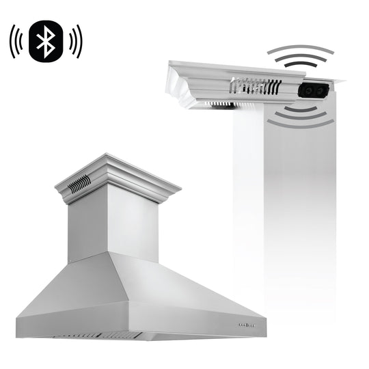 54" ZLINE CrownSound™Ducted Vent Professional Wall Mount Range Hood in Stainless Steel with Built-in Bluetooth Speakers (697CRN-BT-54)