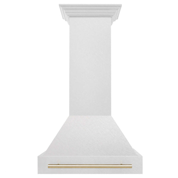 ZLINE Autograph Edition Fingerprint Resistant Stainless Steel Range Hood with Fingerprint Resistant Stainless Steel Shell and Gold Handle (8654SNZ-G) Polished Gold, front.