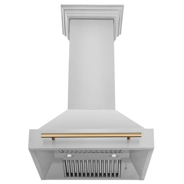 ZLINE Autograph Edition 30 in. Kitchen Package with Stainless Steel Dual Fuel Range, Range Hood, Dishwasher, and Refrigerator with External Water Dispenser with Champagne Bronze Accents (4AKPR-RARHDWM30-CB) 