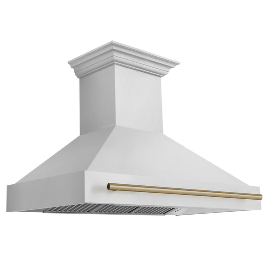ZLINE Autograph Edition 48 in. Stainless Steel Range Hood with Stainless Steel Shell and Champagne Bronze Handle