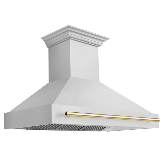 ZLINE Autograph Edition 48 in. Stainless Steel Range Hood with Stainless Steel Shell and Polished Gold Handle