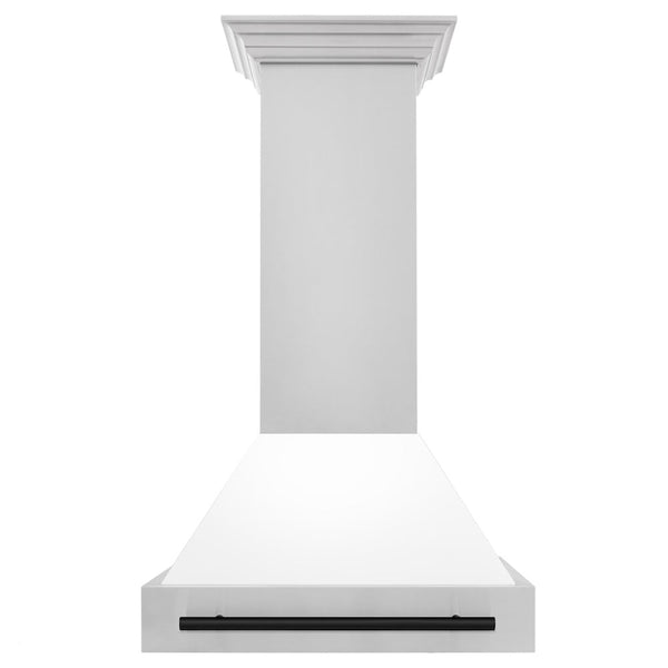 ZLINE Autograph Edition 30" Stainless Steel Range Hood with White Matte Shell and Matte Black Handle (8654STZ-WM30-MB)