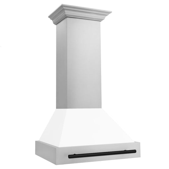 ZLINE Autograph Edition 30 in. Stainless Steel Range Hood with White Matte Shell and Matte Black Handle