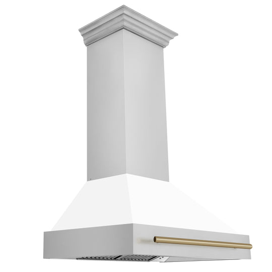 ZLINE Autograph Edition 36 in. Stainless Steel Range Hood with White Matte Shell and Champagne Bronze Handle