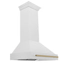ZLINE Autograph Edition 36 in. Kitchen Package with Stainless Steel Dual Fuel Range with White Matte Door and Range Hood with Champagne Bronze Accents (2AKP-RAWMRH36-CB)