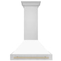 ZLINE Autograph Edition 36" Stainless Steel Range Hood with White Matte Shell and Polished Gold Handle (8654STZ-WM36-G)
