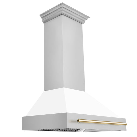 ZLINE Autograph Edition 36 in. Stainless Steel Range Hood with White Matte Shell and Polished Gold Handle