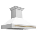 ZLINE Autograph Edition 48" Stainless Steel Range Hood with White Matte Shell and Champagne Bronze Handle (8654STZ-WM48-CB)