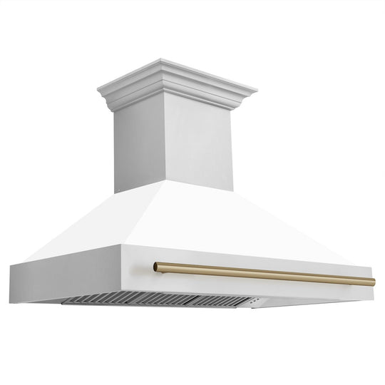 ZLINE Autograph Edition 48 in. Stainless Steel Range Hood with White Matte Shell and Champagne Bronze Handle