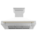 ZLINE Autograph Edition 48" Stainless Steel Range Hood with White Matte Shell and Polished Gold Handle (8654STZ-WM48-G)