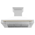 ZLINE Autograph Edition 48 in. Kitchen Package with Stainless Steel Dual Fuel Range with White Matte Door and Range Hood with Polished Gold Accents (2AKP-RAWMRH48-G)