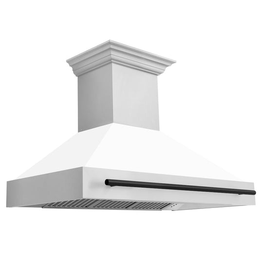ZLINE Autograph Edition 48 in. Stainless Steel Range Hood with White Matte Shell and Matte Black Handle