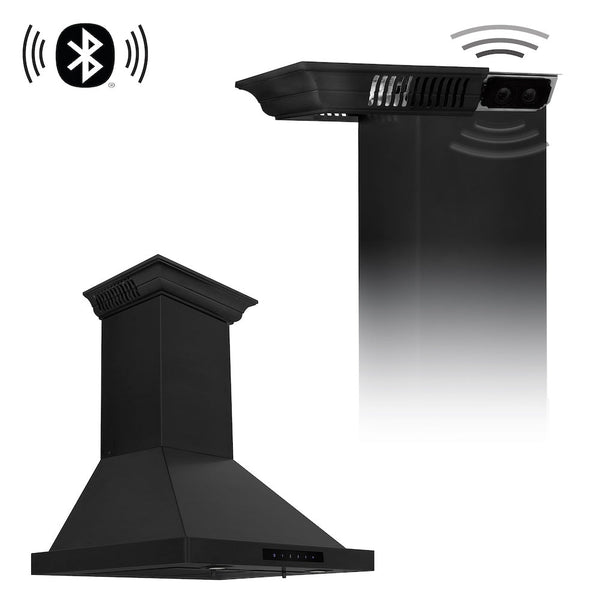 36" ZLINE CrownSound™Ducted Vent Wall Mount Range Hood in Black Stainless Steel with Built-in Bluetooth Speakers (BSKBNCRN-BT-36)
