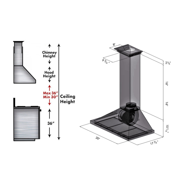 ZLINE 30" Convertible Vent Wall Mount Range Hood in Stainless Steel with Crown Molding (KBCRN-30)