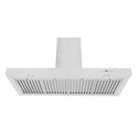 ZLINE KE low-profile wall mount range hood front under view of stainless steel baffle filters