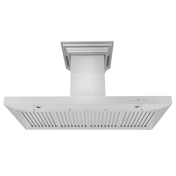 48" ZLINE CrownSound™Ducted Vent Wall Mount Range Hood in Stainless Steel with Built-in Bluetooth Speakers (KECRN-BT-48)