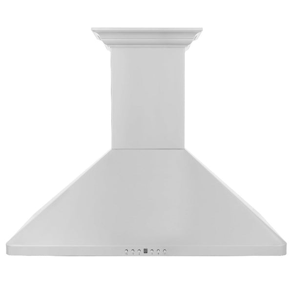 ZLINE Wall Mount Range Hood in Stainless Steel with Built-in ZLINE CrownSound Bluetooth Speakers (KF1CRN-BT) front.