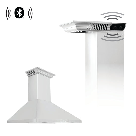 36" ZLINE CrownSound™Ducted Vent Wall Mount Range Hood in Stainless Steel with Built-in Bluetooth Speakers (KF1CRN-BT-36)