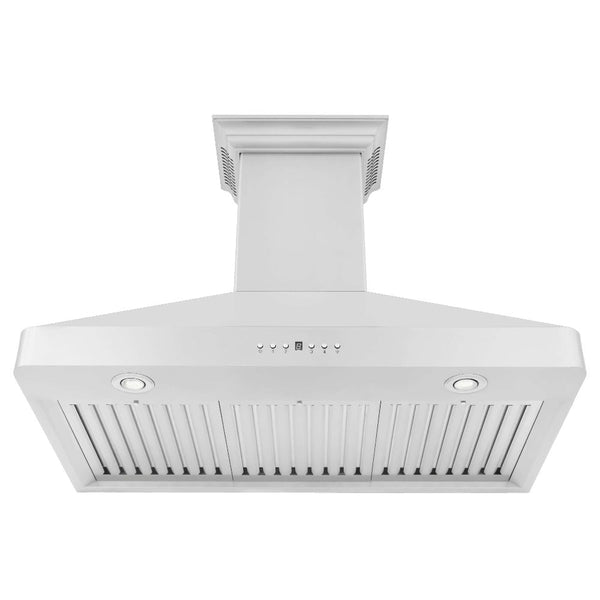 ZLINE 30 in. Wall Mount Range Hood in Stainless Steel with Built-in ZLINE CrownSound Bluetooth Speakers (KF2CRN-BT) front, under.