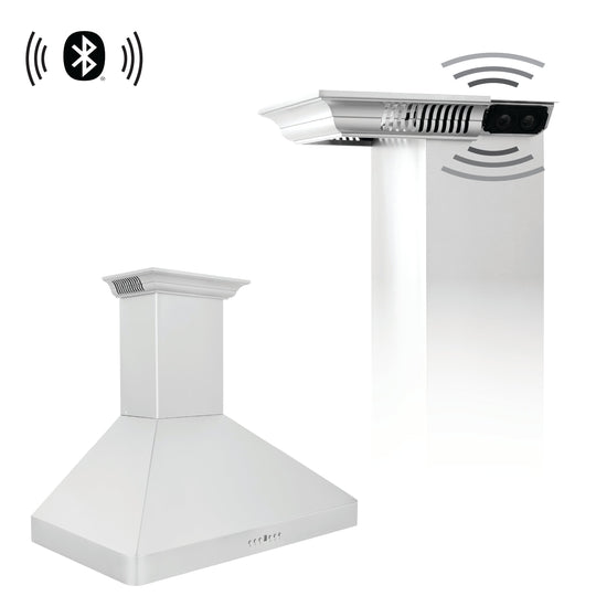 30" ZLINE CrownSound™Ducted Vent Wall Mount Range Hood in Stainless Steel with Built-in Bluetooth Speakers (KF2CRN-BT-30)