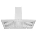 ZLINE Convertible Vent Wall Mount Range Hood in Stainless Steel (KL2) front under of LED lighting and triple baffle filters.
