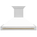ZLINE Autograph Edition 48 in. Stainless Steel Range Hood with White Matte Shell and Handle (8654STZ-WM48) Champagne Bronze, front.