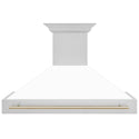 ZLINE Autograph Edition 48" Stainless Steel Range Hood with White Matte Shell and Polished Gold Handle (8654STZ-WM48-G)