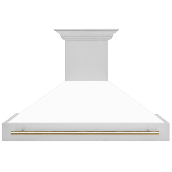 ZLINE Autograph Edition 48" Stainless Steel Range Hood with White Matte Shell and Polished Gold Handle (8654STZ-WM48-G)