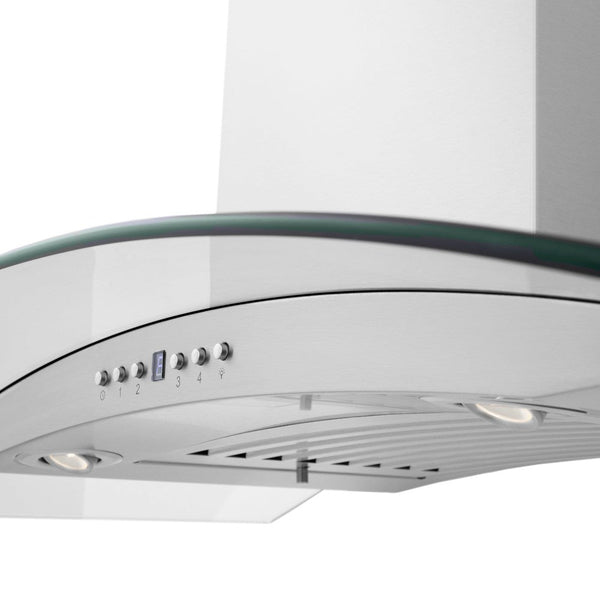 ZLINE Stainless Steel Range Hood button controls.