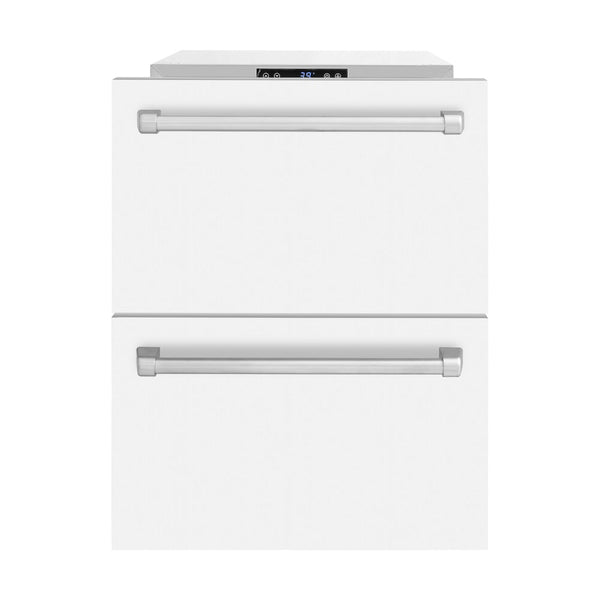 ZLINE 24 in. Touchstone 168 Can Outdoor-Rated Dual Refrigerator Drawer with White Matte Doors (RDSO-WM-24)