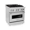 ZLINE 30 in. 4.0 cu. ft. Dual Fuel Range with Gas Stove and Electric Oven in Stainless Steel and Brass Burners (RA-BR-30) side, oven closed.