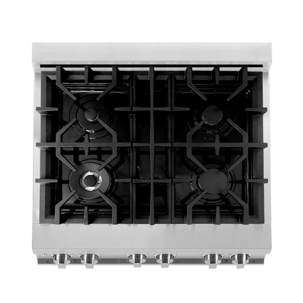 ZLINE 30 in. Kitchen Package with Stainless Steel Dual Fuel Range, Range Hood, Microwave Drawer and Tall Tub Dishwasher (4KP-RARH30-MWDWV) 