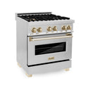 ZLINE Autograph Edition 30 in. Kitchen Package with Stainless Steel Dual Fuel Range, Range Hood, Dishwasher and Refrigeration with Polished Gold Accents (4KAPR-RARHDWM30-G) 