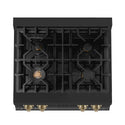ZLINE Autograph Edition 30 in. Porcelain Rangetop with 4 Gas Burners in Black Stainless Steel and Champagne Bronze Accents (RTBZ-30-CB) from above showing gas burners and cast-iron grates.