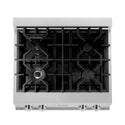 ZLINE 30 in. Porcelain Rangetop in DuraSnow® Stainless Steel with 4 Gas Burners (RTS-30) from above showing gas burners and cast-iron grates.