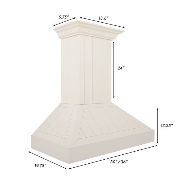 ZLINE 36" Ducted Vent Wooden Convertible Vent Wall Mount Range Hood in Cottage White (KPTT-36)