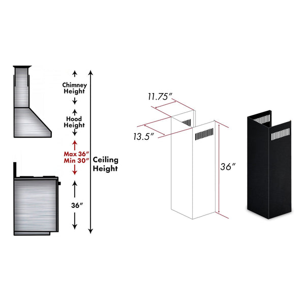 ZLINE 1-36" Chimney Extension for 9 ft. to 10 ft. Ceilings (1PCEXT-BS655N) - Rustic Kitchen & Bath - Range Hood Accessories - ZLINE Kitchen and Bath